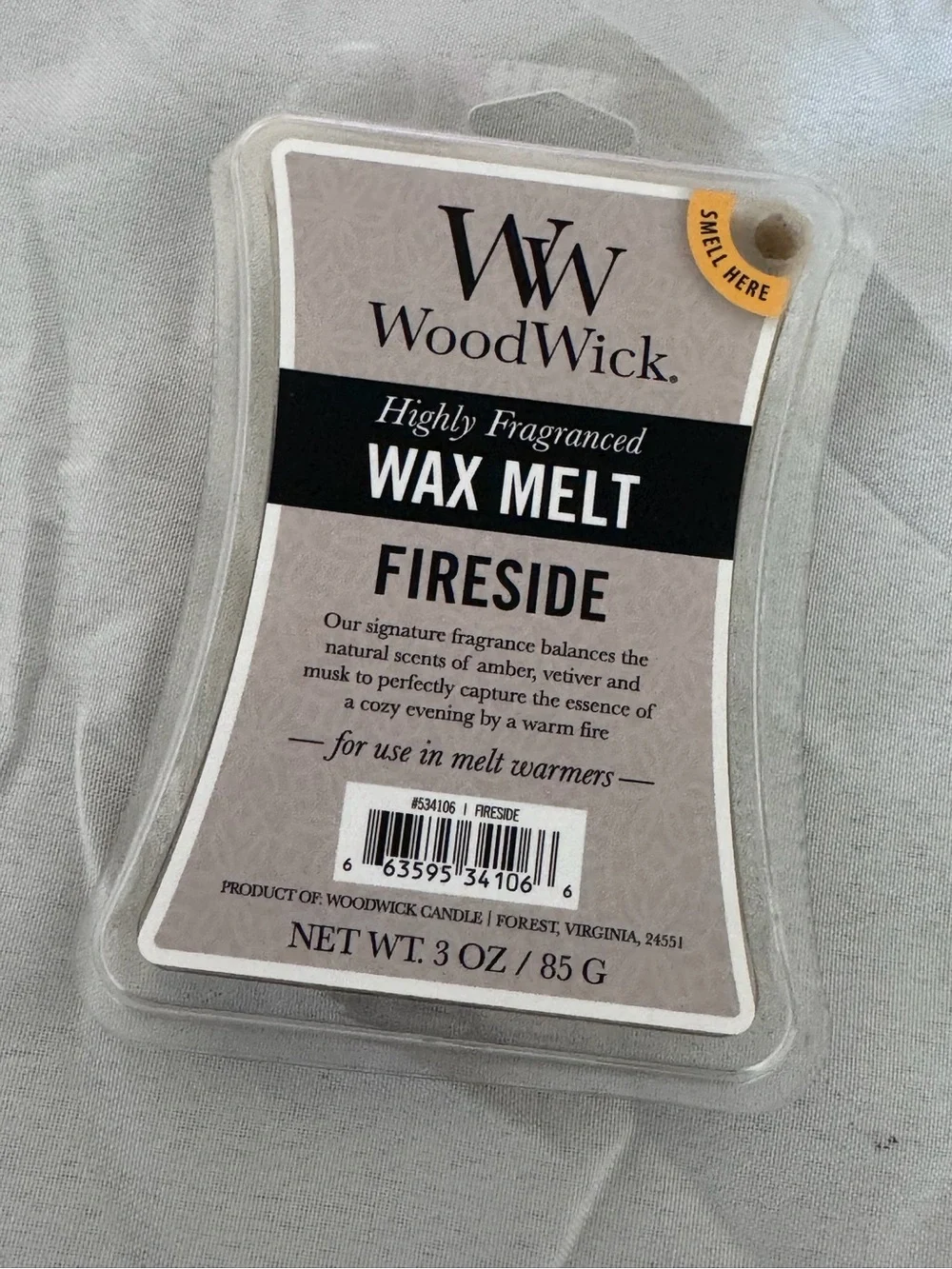Woodwick Fireside Wax Melt — see photo -